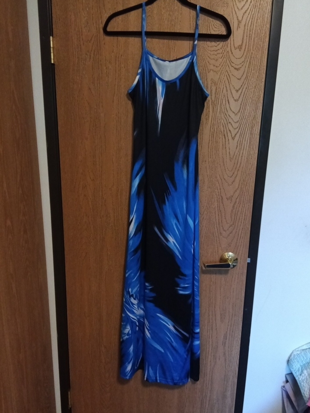 Blue and Black Spaghetti-Strap Maxi Dress Med